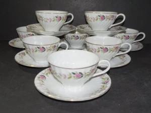 Lot of 8 Creative Regency Rose Flat Coffee Cups & Saucers Porcelain - Picture 1 of 3