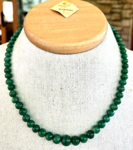 Vintage Graduated Green Aventurine Bead Choker Necklace 17.5" w/ Tag Spring Ring - Picture 1 of 5