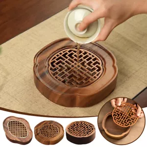Vassoio da caffè in legno di noce scarico vassoio da tè conservazione acqua teiera secca pad - Foto 1 di 15