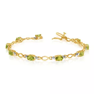 10K Yellow Gold Oval Peridot and Diamond Bracelet - Picture 1 of 3
