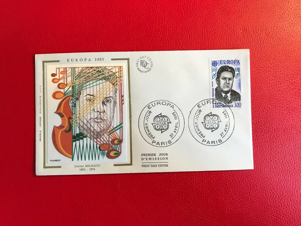 FRANCE FRANCAISE 1985 FDC SILK EUROPA DARIUS MILHAUD COMPOSER - Image 1 of 1