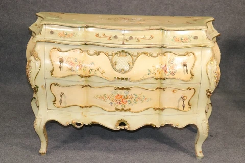 Paint Decorated Venetian Bombe Rococo Commode, Circa 1920s Cover