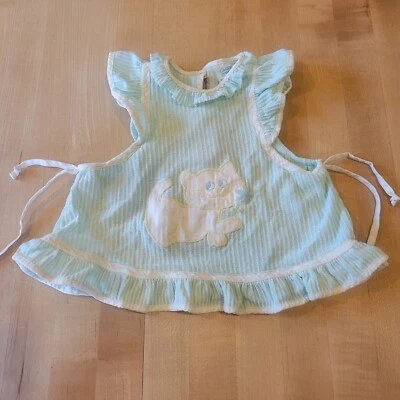 Vtg Carters Baby Dress Kitten Cat Ties Shoulder Ruffles Mint Green - Image 1 of 4