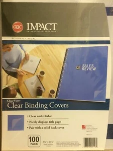 GBC Impact 100 Pack of 8 3/4" x 11 1/4" Clear View Binding Covers - Picture 1 of 5