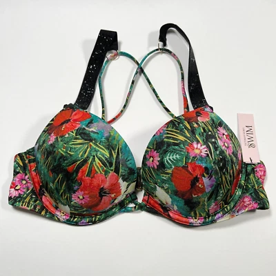 Victoria Secret 34DD Bombshell Push Up Bikini Top Shine Strap Palm Tropical - Image 1 of 3