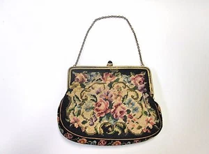 Antique VTG NEEDLEPOINT TAPESTRY Jeweled LITTLE EVENING HANDBAG PURSE floral - Picture 1 of 7