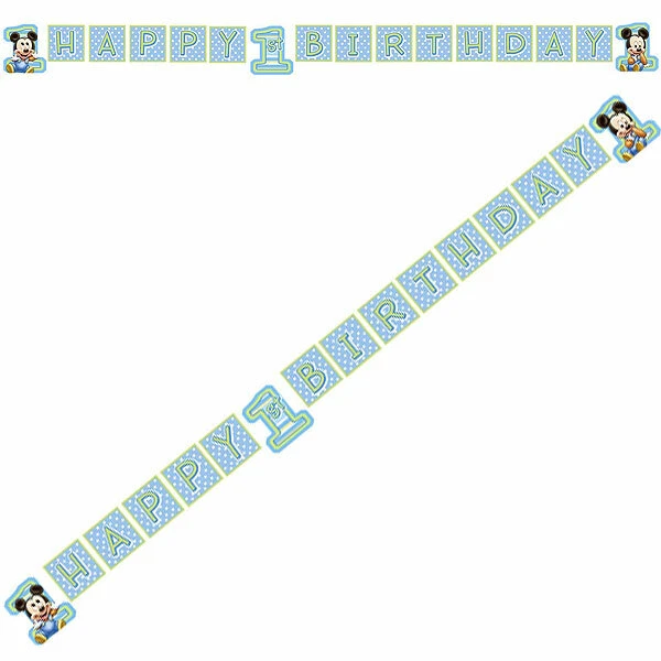 Banner de fiesta de primer cumpleaños de Mickey de Disney - suministros de fiesta para niños Foto 1 de 2