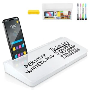 Desktop Glass Dry Erase Whiteboard Desk Buddy Phone Tablet Slot Markers Incl... - Picture 1 of 9