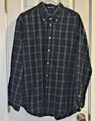 100% Cotton Navy And Green Plaid Long Sleeve Men’s Large Shirt Ivy League Preppy - Image 1 of 4