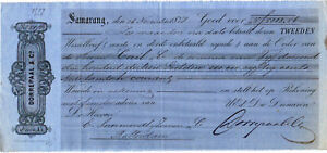 Netherlands East Indies, 1877, Vintage Cheque Order / Promissory Note - Samarang