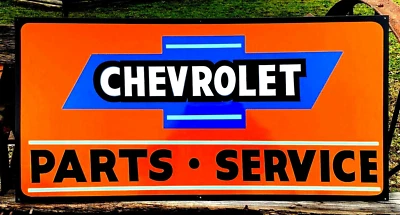 Vintage Metal Chevy CHEVROLET SERVICE Truck Gas Oil 36" Hand Painted SIGN Orange - Image 1 of 4