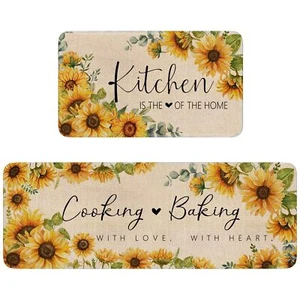 Sunflowers Kitchen Rugs Set of 2Kitchen is The Heart of The Home Kitchen Mats... - Picture 1 of 7