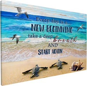 Badezimmer Deko Meeresschildkröte Wandbild Motivierende Zitate Leinwand Poster Ozean Strand - Bild 1 von 8