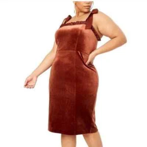 NWT Danielle Bernstein Velvet Ruffle Mini Dress Size 2X, Rust Brown - Picture 1 of 7