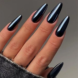 24pcs Black Metallic False Nail Coffin Press on Nails for Nail Art - Picture 1 of 4