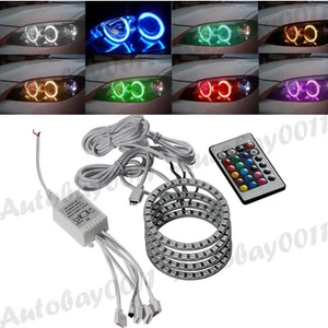 4x 70mm 5050 LED Headlight Angel Eyes RGB Halo Rings Light Car DRL Fog Lamp Kit - Picture 1 of 12