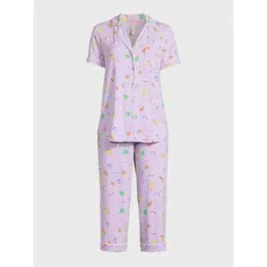 Joyspun Womens Purple Fruit Short Sleeve Notch Collar & Capri Pajama Set U pick - Picture 1 of 8
