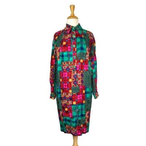 Anne Crimmins Umi Collections 6 Silk Midi Shirt Dress 80s Art To Wear Jacquard - Picture 1 of 11