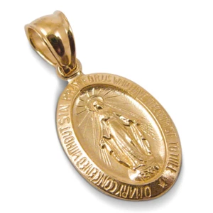 Solid 18K Yellow Gold Miraculous Medal Virgin Mary Pendant, 9/16", Catholic - Picture 1 of 8