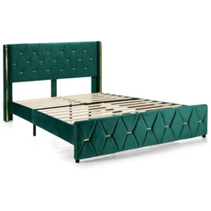 Full Size Adjustable Headboard Platform Bed Frame W/Padded Headboard & Footboard - Picture 1 of 13