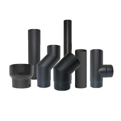 Vitreous Enamel Flue Pipe Single Wall Wood Multifuel Stove Matt Black 5" 125mm - Image 1 of 4