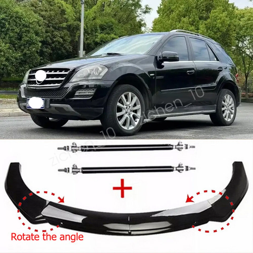 For Mercedes Benz ML350 Gloss Front Bumper Lip Splitter Sport Spoiler w/ Rods Foto 1 de 4