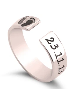 CUSTOM BABY FOOTPRINT RING: STERLING SILVER, 24K GOLD, ROSE GOLD - Picture 1 of 3