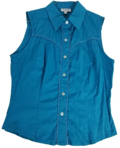 Western Style Pearl Snap Vest By Positive - Women's Size S Blue - Picture 1 of 4