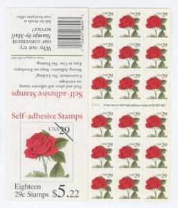 US SCOTT 2490a BOOKLET OF 18 RED ROSES STAMPS 29 CENT FACE MNH - Picture 1 of 1