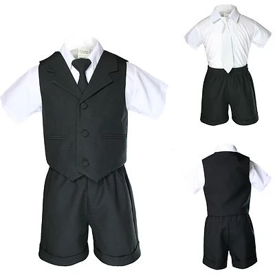 Baby ребенка ясельного возраста официальный черный жилет шорты комплект мальчиков костюмы наряд + атласный галстук S-4T - Изображение 1 из 2