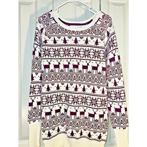 Anthropologie Shrinking Violet Reindeer Sweater Women's Large-Burgundy - Picture 1 of 10