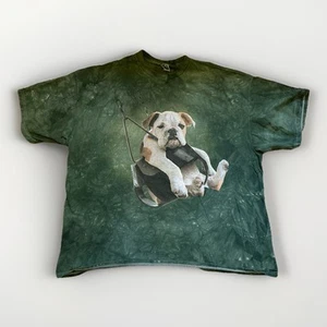 T-shirt vintage Y2K I Love Cute Bull Dog cucciolo tie-dye taglia XXL verde stampa grande - Foto 1 di 4