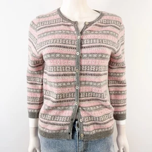 Cárdigan Suéter Laura Ashley Rosa Gris Fair Isle Talla M Informal Cottagecore - Imagen 1 de 10