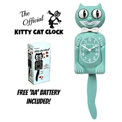 OCEAN WAVES KITTY CAT CLOCK (3/4 Size) 12.75" Green Free Battery Kit-Cat Klock - Image 1 of 4