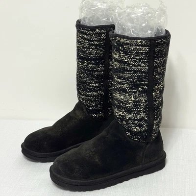 UGG Australia CAMAYA Women's Black/Gold Suede Knit Sequin BOOTS 1006711 Size 7 - Image 1 of 4