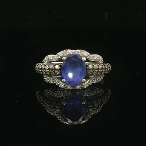 LeVian 14k White Gold Tanzanite and 0.50cttw Diamond Ladies Ring Size 7 - Picture 1 of 8
