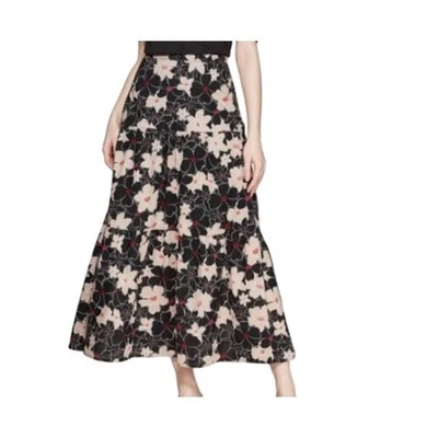 Falda midi larga floral negra Who What Wear para mujer talla 14 romántica cabaña Foto 1 de 4
