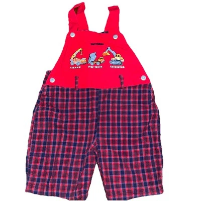 Vintage Boys Matchbox Red Checkered Overalls Construction Size 4T - Image 1 of 4