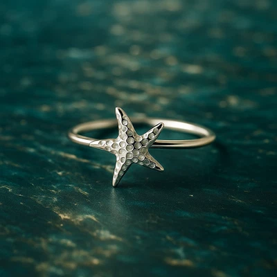 Starfish Ring in 925 Sterling Silver Dainty Beach Wear Jewelry Stackable Rings - Image 1 of 4