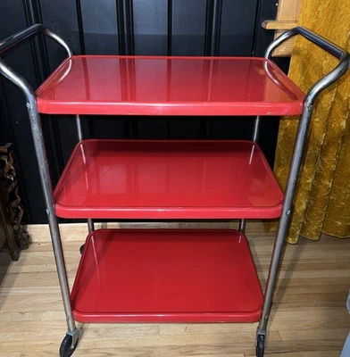 VTG Red Metal Rolling Cart Mid Century Cosco Style Farmhouse Cottage Bar Storage - Image 1 of 4