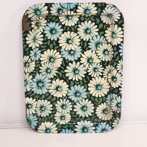 Marsh Allan Floral Bed Tray Metal TV Lap Blues 6" Legs Fold Vintage 1969 17.5" - Picture 1 of 15