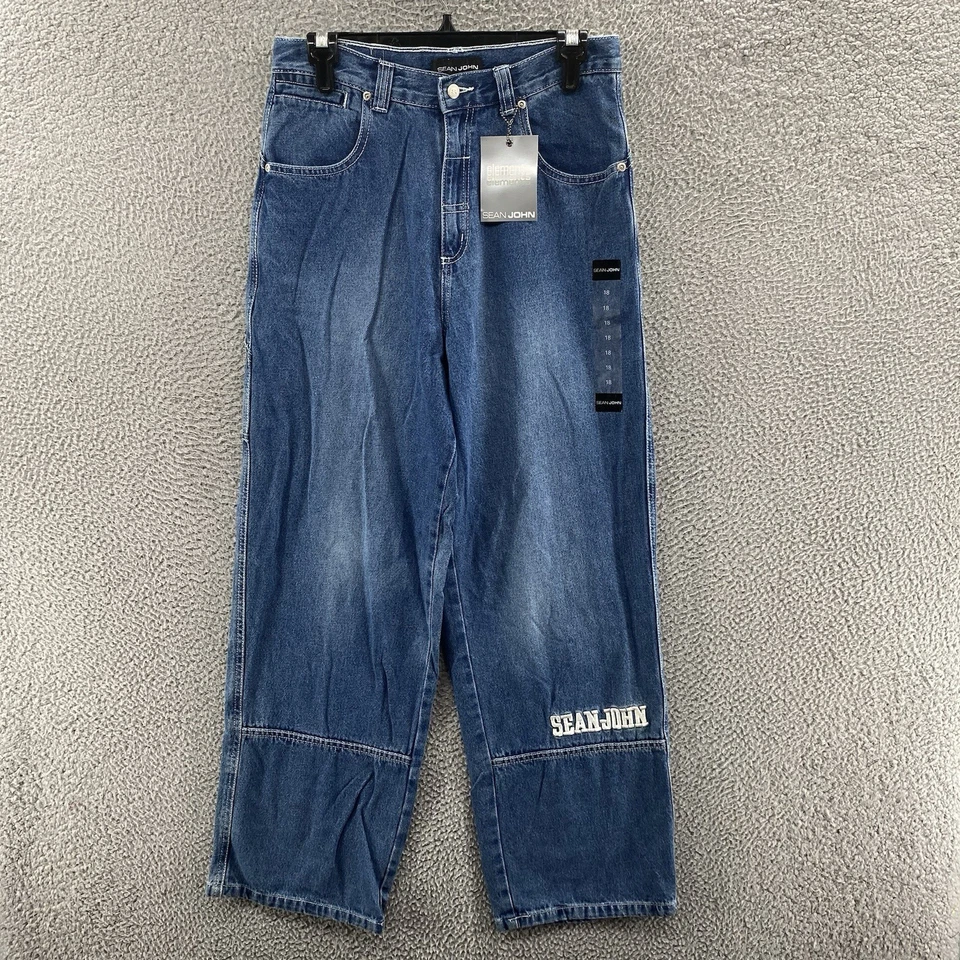 Pantalones de mezclilla sueltos vintage Sean John para niños jóvenes 18 (29x29) azul carpintero Y2K 00s Foto 1 de 4
