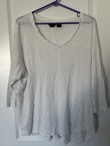 Camiseta Tahari Tejida Lino Blanco Manga 3/4 Dobladillo Redondo Talla 2X - Imagen 1 de 7
