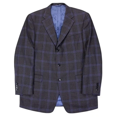 Samuelsohn Mens 44L Gray Blue Windowpane Cashmere Wool Blend Blazer Sport Coat - Image 1 of 4