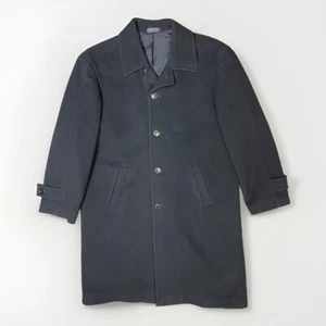 Andrew Fezza Men's Cashmere Blend Black Overcoat Single Breasted Size 44 L GUC - Picture 1 of 8
