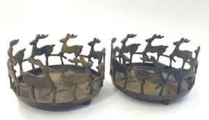 Set of 2 Metal Candle Holders Deer Rustic Log Cabin Decor for Large Candle 6" - Picture 1 of 6