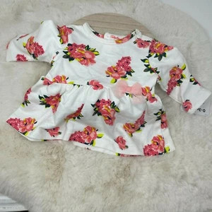 Säugling Baby Mädchen 0-3 Monate Kind von mir weiß rosa Blume Blumen Schleife Shirt - Bild 1 von 5