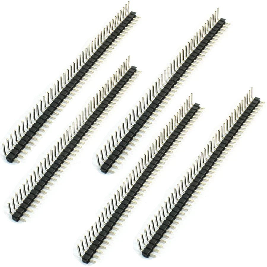 5 x 40 Pin 2.54mm Male PCB Single Row Right Angle Header Strip Connector Arduino - Image 1 of 3