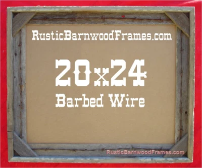 Alambre de púas 20x24" rústico madera de granero marco de fotos desgastado reciclado Foto 1 de 4