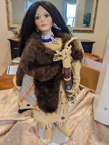 Vtg Pine Leaf Native American Doll Hamilton Collection 1995 Bisque Porcelain 16"